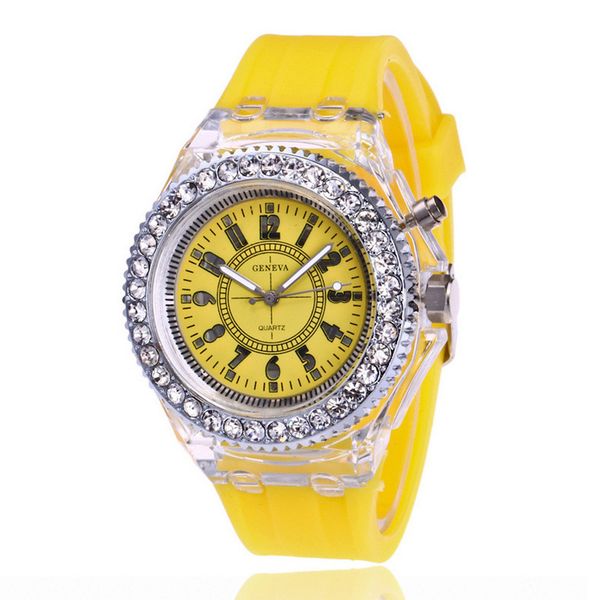 

led flash luminous watch personality trends students lovers jellies woman men's watches 7 color light wristwatch sport watch, Slivery;brown