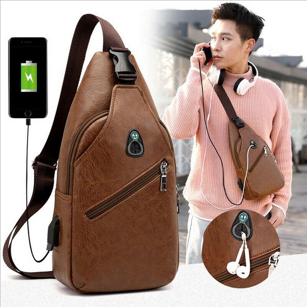 

men's crossbody bags men's usb chest bag designer messenger bag leather shoulder bags diagonal package 2019 new back pack travel