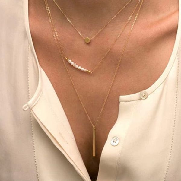 

Ожерелья кулон мода золото слоистых Collier Plastron тела ожерелье набор турецкий Jewlery 18k позолоченные цепи длинные жемчужные ожерелья кулон
