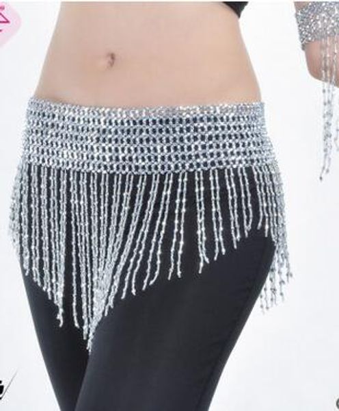 

1pcs/lot belly dance accessories tassels sequins hips scarf gold and sver belly dancing waistchain, Black;red