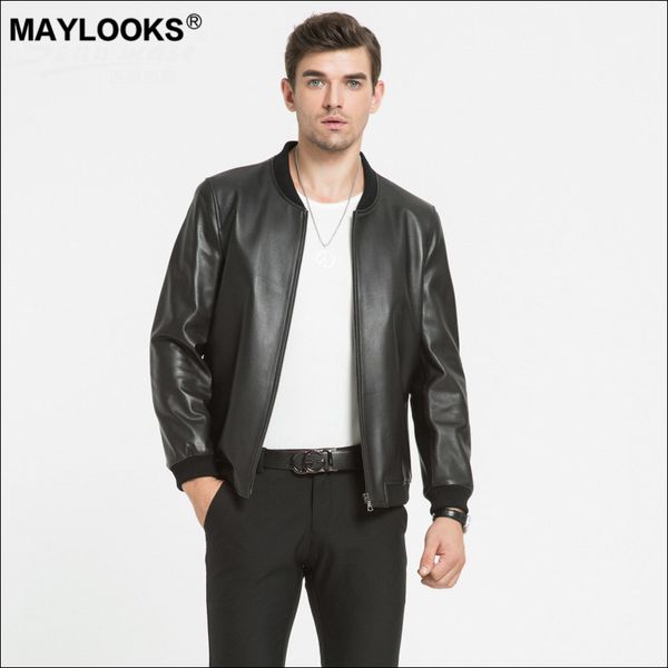 

maylooks 2019 новый бейсбольный костюм из овчины с головкой мужской кожаный для отдыха ws81, Black