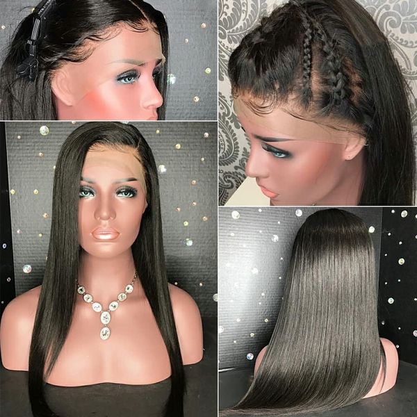 

straight lace 13x4 front human hair wigs bleached knots pre plucked wig with baby hair brazilian remy hair bleached knot, Black