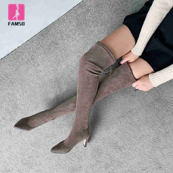 

famso 2019 новые ботинки женщин сапоги тонкие каблуки черные серые ботинки снега вне classics леди длинные thing высокой моды мотоциклов, Black