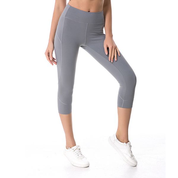 

lu-44 high waist atheltics yoga legging capris side pocket sports elastic fitness tight leggings slim running gym pants, White;red