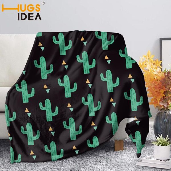 

hugsidea cactus printed flannel fleece blanket for bed soft warmth throws blanket bedspreads sofa/couch plush