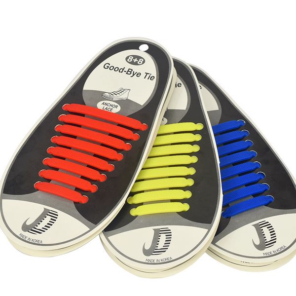 

16pcs /pair fashion athletic running no tie shoelaces women men elastic silicone shoe lace all sneakers fit strap, Black