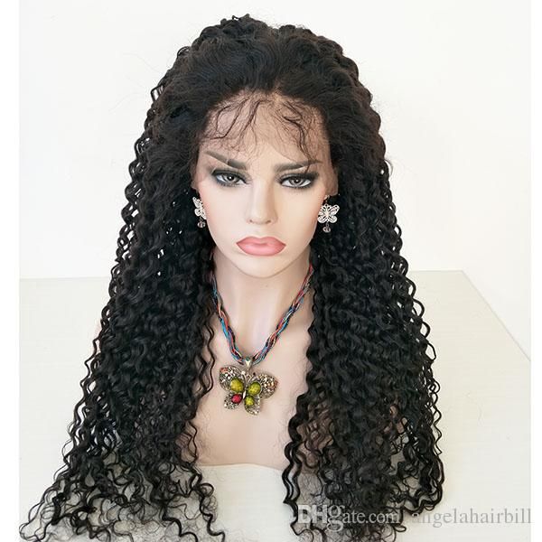 

экзотические вьющиеся полные парики шнурка человеческих волос для чернокожих женщин pre щипковых natural волосные 130% плотность отбеленные, Black;brown