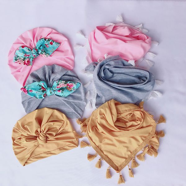 

6 цветов хлопка младенца rabbit ears шлем + triangle кисточки bib 2pcs / комплект ins отрыжка полотна малыша шарфа крышки младенца слюна наг