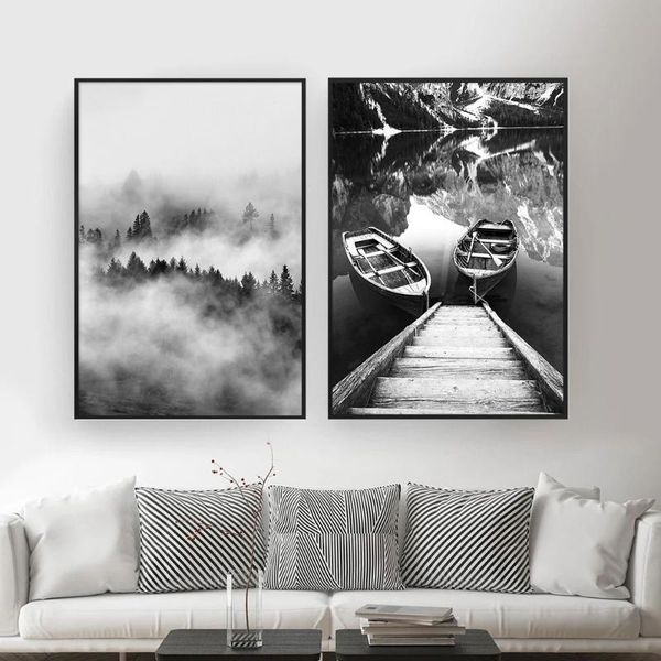 

paintings morocco door nordic poster wall art canvas painting architecture black white boat road palm pictures for living room decor