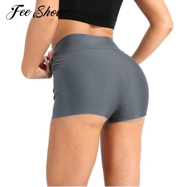 

2018 women gymnastics workout boxer shorts training dance sports shorts high waist skinny solid color stretchy short pants, White;black