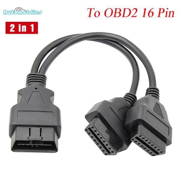 

2 in 1 converted cable obd2 round extension cable with 16pin male to 2*16pin female support obd 2 diagnostic tool such as elm327