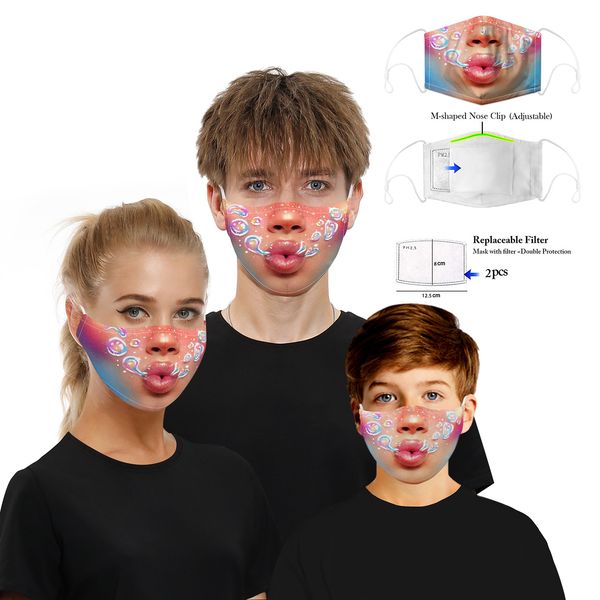 

designer face masks fashion element grimace face 3d printing masks reusable protective pm2.5 filters washable adjusable