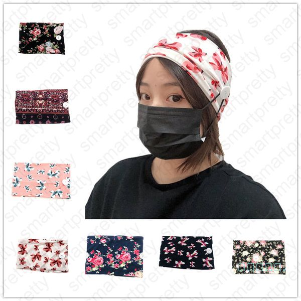 

women elastic printed anti ear headbands with mask sports yoga exercise soft button hair lace for girls gift hair accessories d41601, Slivery;white