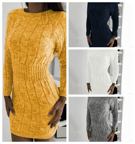 

2019 european autumn and winter new product popular autumn and winter knitwear medium length buttock wrap waist twist sweater dress, Black;gray