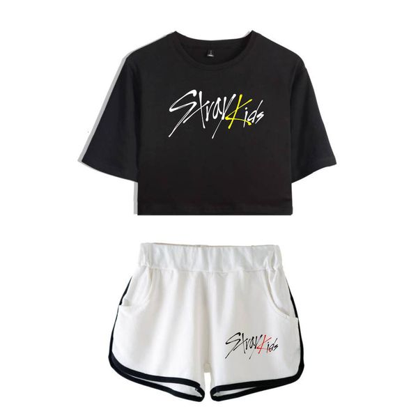 

leisure kids 2019stray time woman periphery navel exposed shorts suit, Black;blue