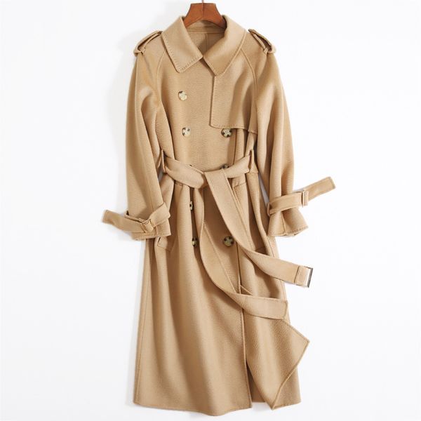 

2019 осень и зима новый лидирующий чистая шерсть рябь воды кашемира женщин верхняя одежда пальто длинные шерстяные пальто оптовой продажи фа, Black