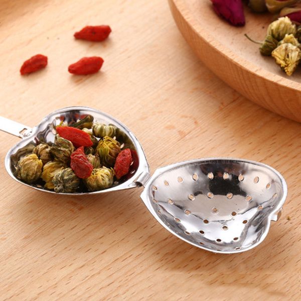 

green tea infuser spoon filter stainless steel flower strainer bag loose leaf stir with chain heart shape