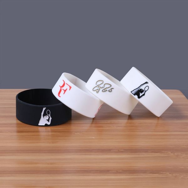 

1pc tennis bracelet king roger federer silicone bracelets&bangles sports rubber letter bracelet men jewelry wrist band sh283, Golden;silver