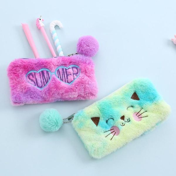 

new fashion pencil bags classic delicate women plush handbag fashion cartoon fluffy money purse zip clutch cosmetic bags