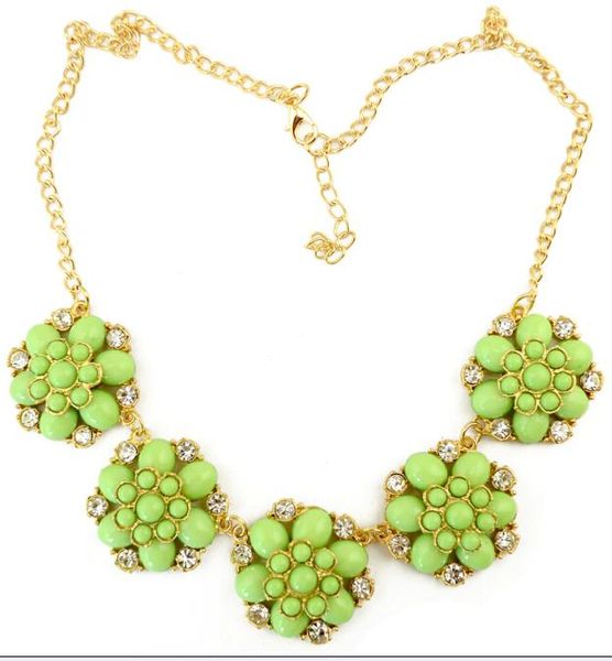 

idealway новой смолы драгоценного камня горного хрусталь цветок коренастых кулонов мода 4 цвета золото заполнено звено цепи, Golden;silver