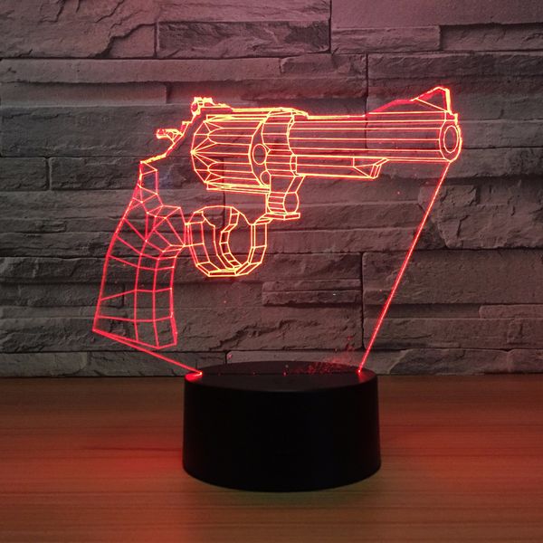 

new revolver gun 3d lamp 7 colors led night lamp for kids touch led usb table lampara lampe baby sleeping nightlight drop ship