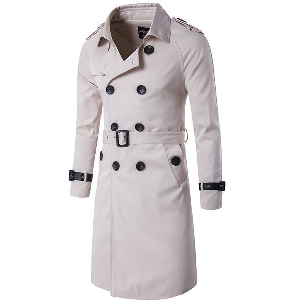 

fashion british leisure slim fit windbreaker double breasted solid beige wind coat 2019 long trench coats men classic y1, Tan;black