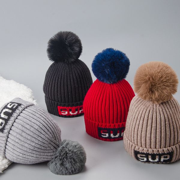 

christmas kids winter hats baby letter beanie korean fashion knitting caps baby designer luxury bucket hats girls children cap hat, Yellow