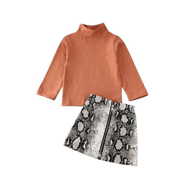 

autumn toddler kid baby girl clothes set 2pcs turtleneck solid long sleeve snake print a-line skirt outfit 2020, White