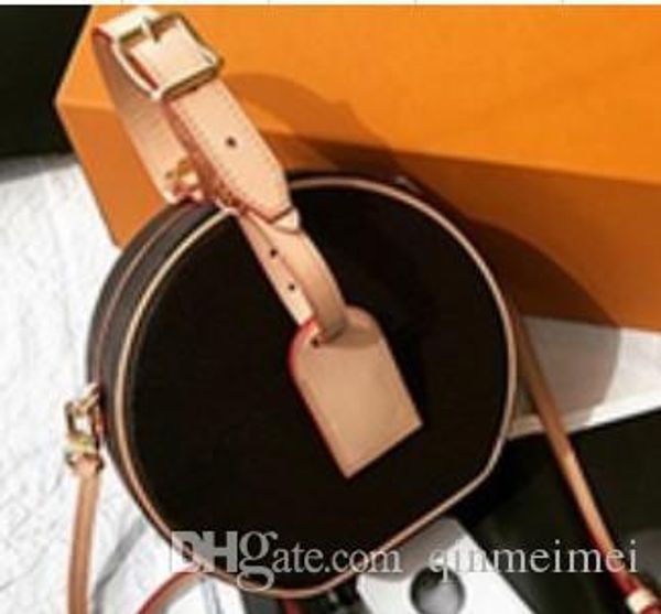 

brand design real leather brown mono color new type women cross body pures mini boite chapeau bags lady leather boite chapeau tote