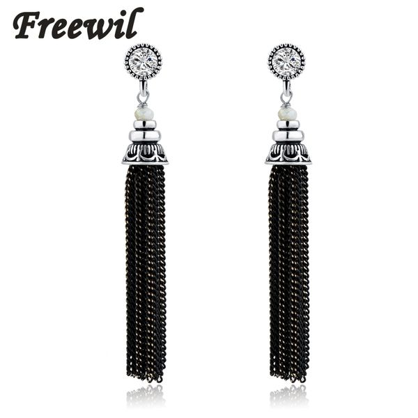 

christmas il vintage black tassel earrings for women enthic crystal drop earrings party gift brincos ser160106, Silver