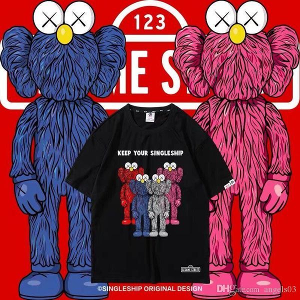 

20ss sesame street joint kanye designer men's t-shirt high-quality ladies short-sleeved casual american tide brand summer off t-shirt, White