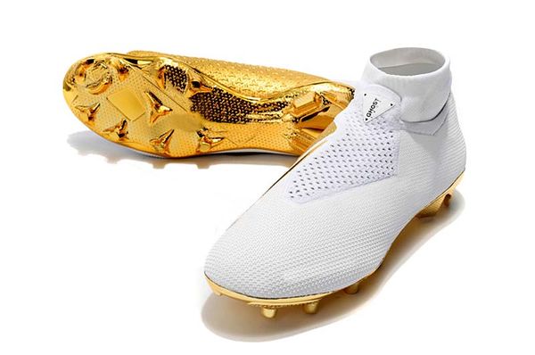 

men knitted fg/ag football shoes outdoor vision college mg shadow series football shoes white gold football boots