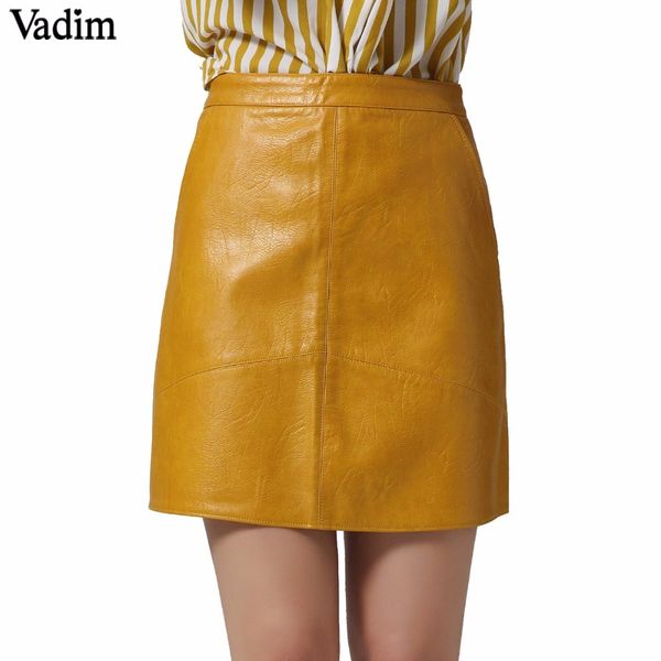 

vadim women basic solid pu leather skirts brief pockets back zipper faldas european style fashion streetwear mini skirts bsq637, Black;gray