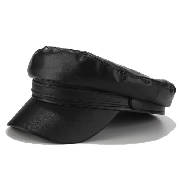 

2019 beret word pu leather flat cap cotton wild breathable duck tongue octagonal cap female england seasons unisex, Blue;gray