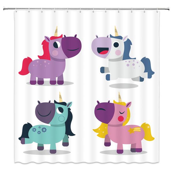 2019 Cartoon Cute Unicorn Shower Curtains Color Baby Bathroom