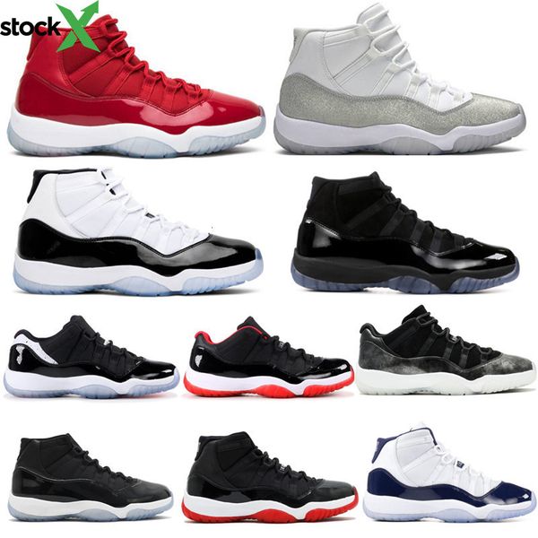 

concord 11 11s basketball shoes white metallic silver vast grey gym red 72- space jam mens womens designer sport trainer sneakers with box, Black