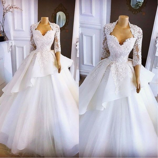 

2020 white beach длина пола свадебные платья милая половина рукава аппликация кружева свадебные платья layers оборками свадебное платье