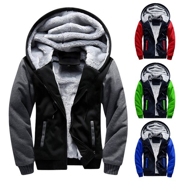 

men hooded jacket 2019 warm causal fleece hooded outerwear coats male autumn winter solid thick zipper jackets casacos masculino, Black;brown