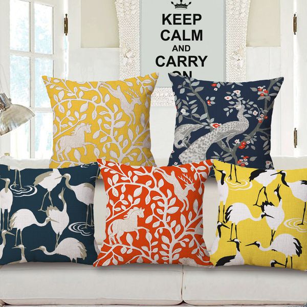 

fashion peacock printing hold cotton pillow case red-crowned crane pattern cushion set milu home furnishing sofa back cushion