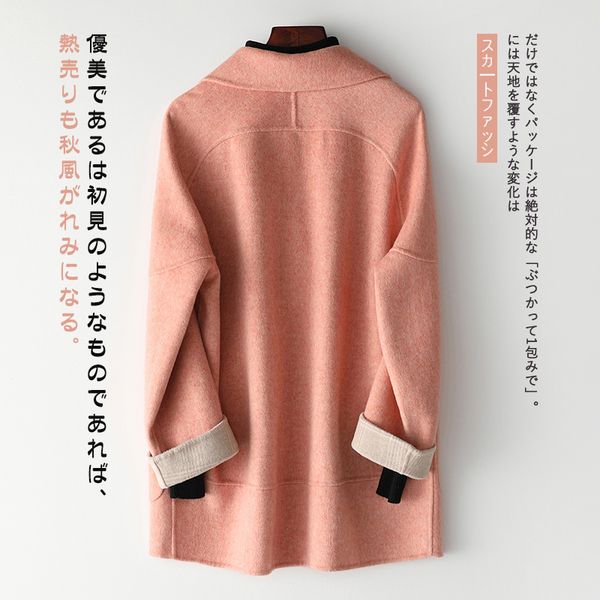 

women's wool & blends coat female spring autumn jacket women overcoat herringbone pink elegant woman coats jackets 2021 m019 kj2881, Black