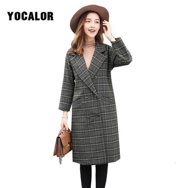 

women's plaid thick woolen jacket thicken long wool coats female 2019 women winter spring warm coat outwear manteau uk cloak, Black