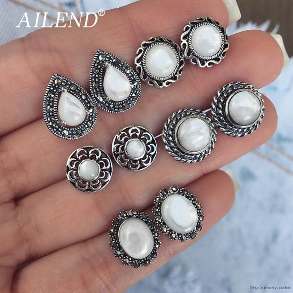 

Bohemian 5 Piece Stud Earrings Fashion Opal Retro Ladies Glamour Design Pop Earrings Semi-precious Stones New Jewelr