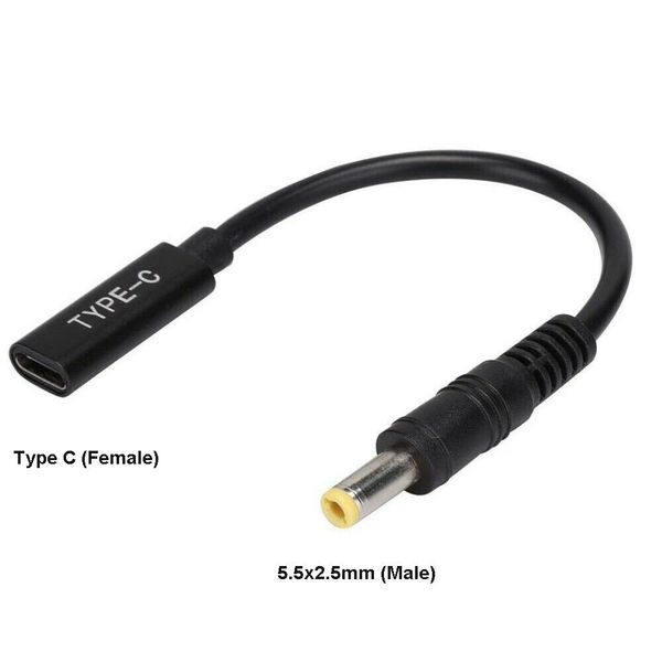 cavo di ricarica veloce Tipo C USB-C femmina a cavo convertitore DC PD da 5,5 * 2,5 mm per laptop Asus / Acer / HP / Toshiba / NEC