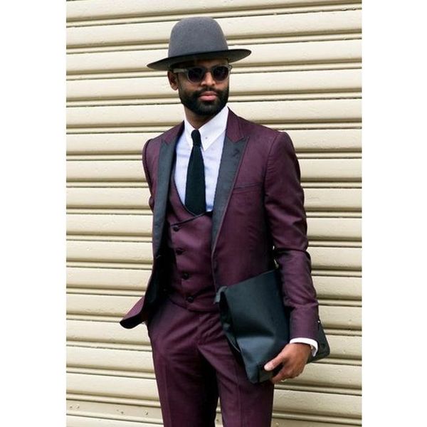 

brand new purple groom tuxedos black peak lapel groomsmen wedding dress excellent man jacket blazer 3 piece suit(jacket+pants+vest+tie) 1661, Black;gray