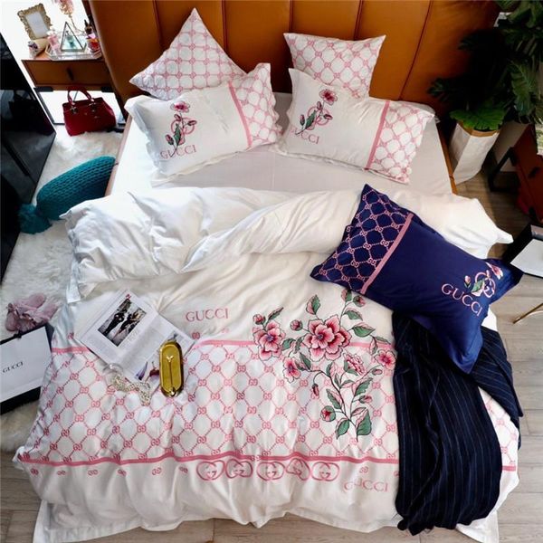 White Retro Bedding Sets New Flower Embroidery Bed Cover Sheet