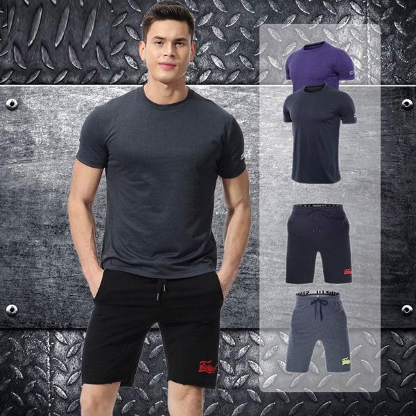 

2019 новая мода лето короткие наборы для мужчин эластичный фитнес короткие футболки быстро сохнет топы брюки спорт tight костюм z0404, Gray