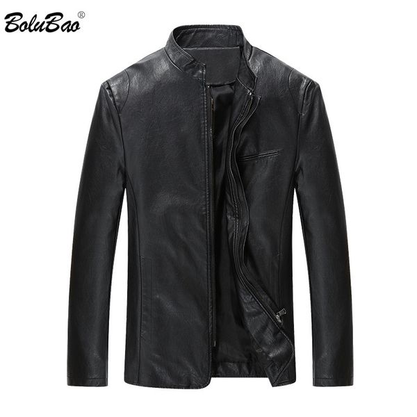 

bolubao brand men's leather jacket male pu motorcycle solid color casual fashion winter warm leather jackets men, Black