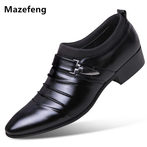 

2019 men dress shoes buckle strap business shoes flats breathable men formal footwear wedding pointed toe, Black
