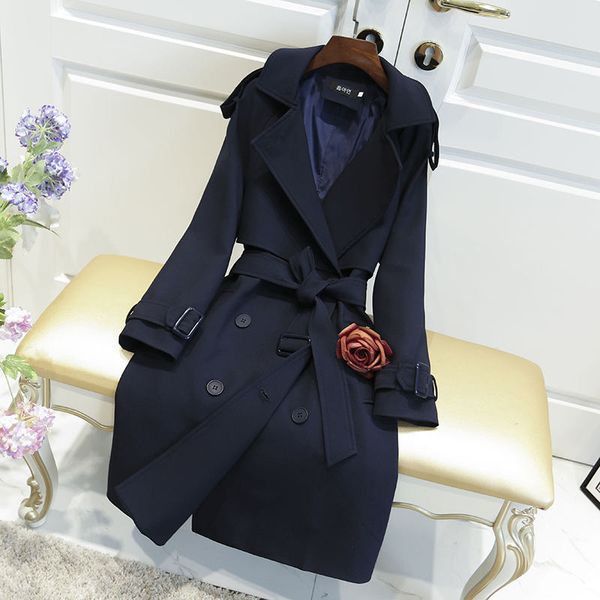 

windbreaker female 2018 new long section korean spring autumn british double-breasted slim trench coats for women outerwear x311, Tan;black