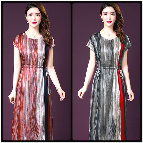 

luxury silk blend striped dress runway women's classic summer dress office lady business elegant slim party prom dresses, Black;gray